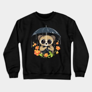 Slow Loris Rainy Day With Umbrella Crewneck Sweatshirt